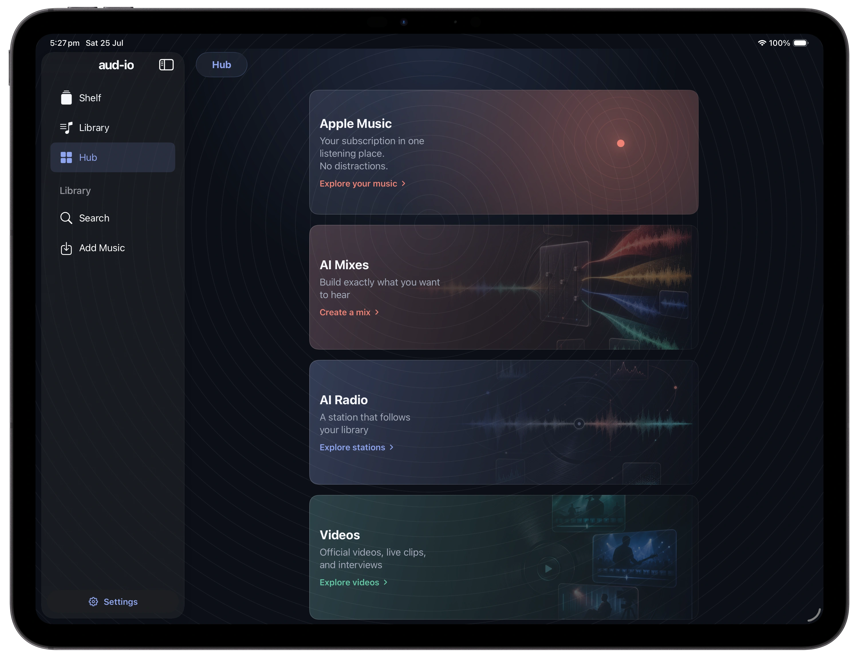Hub in aud-io shown on an iPad Pro 13-inch (M5)