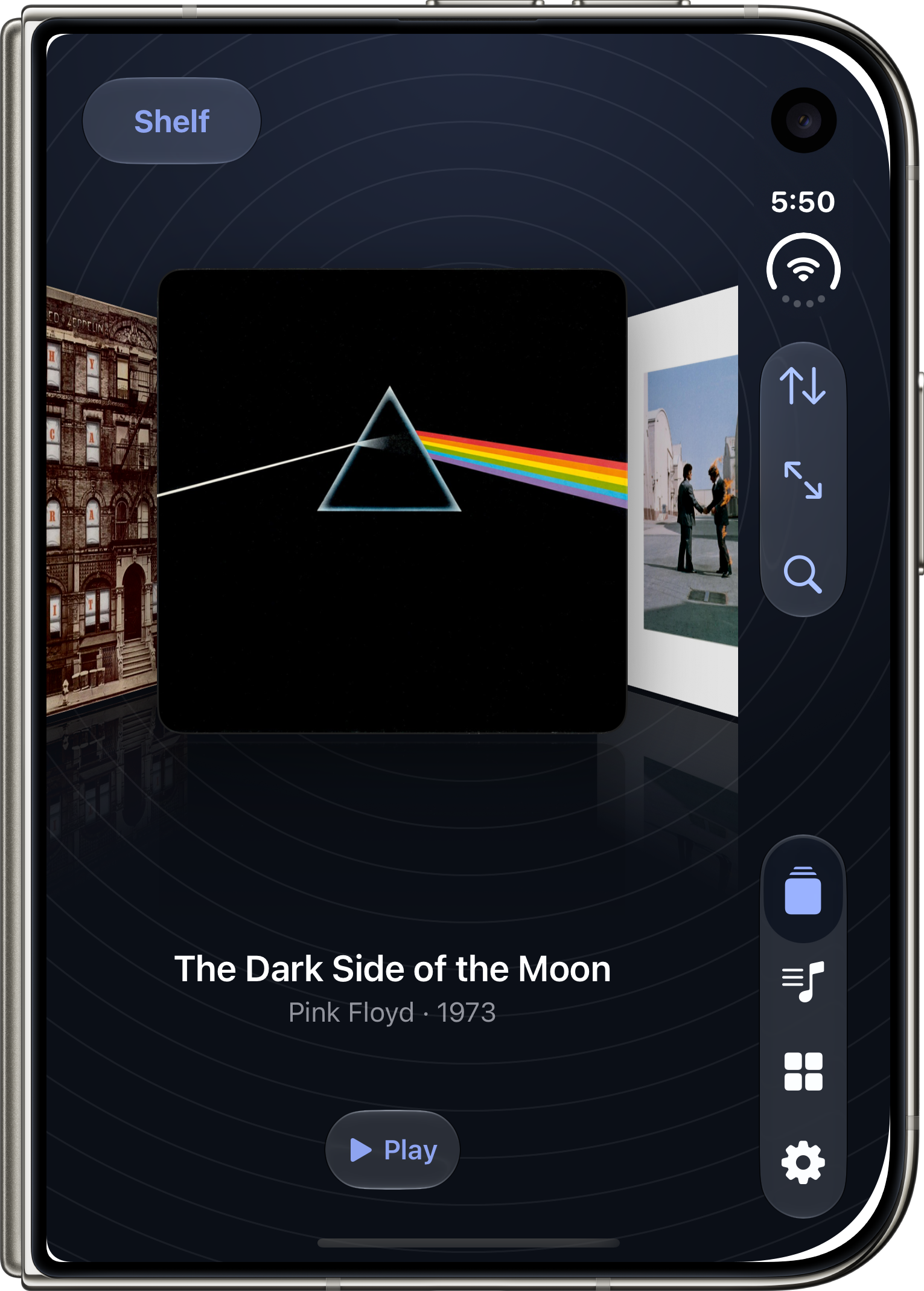 aud-io Shelf development preview on closed iPhone Duo in portrait