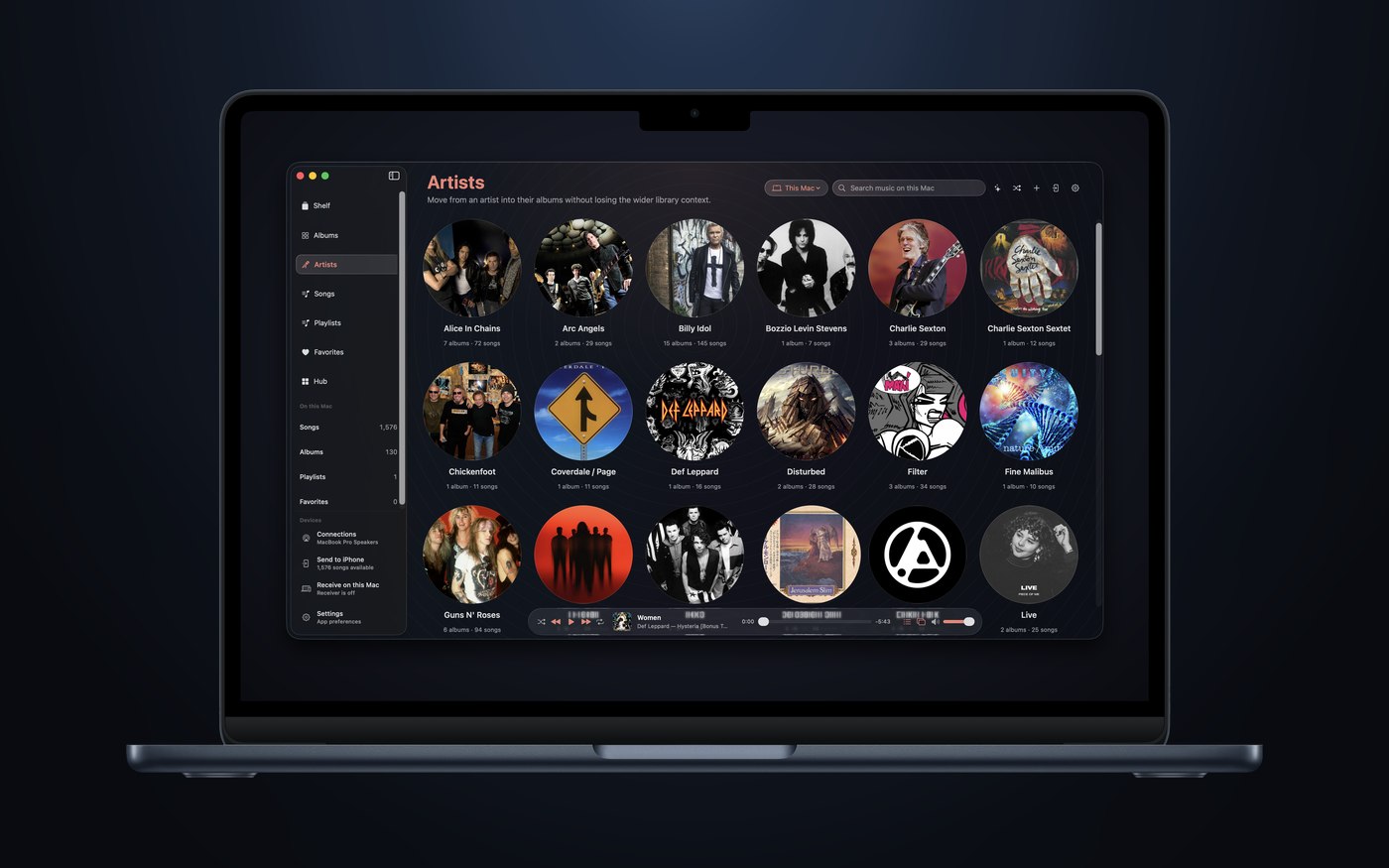 The Artists view in aud-io for Mac.