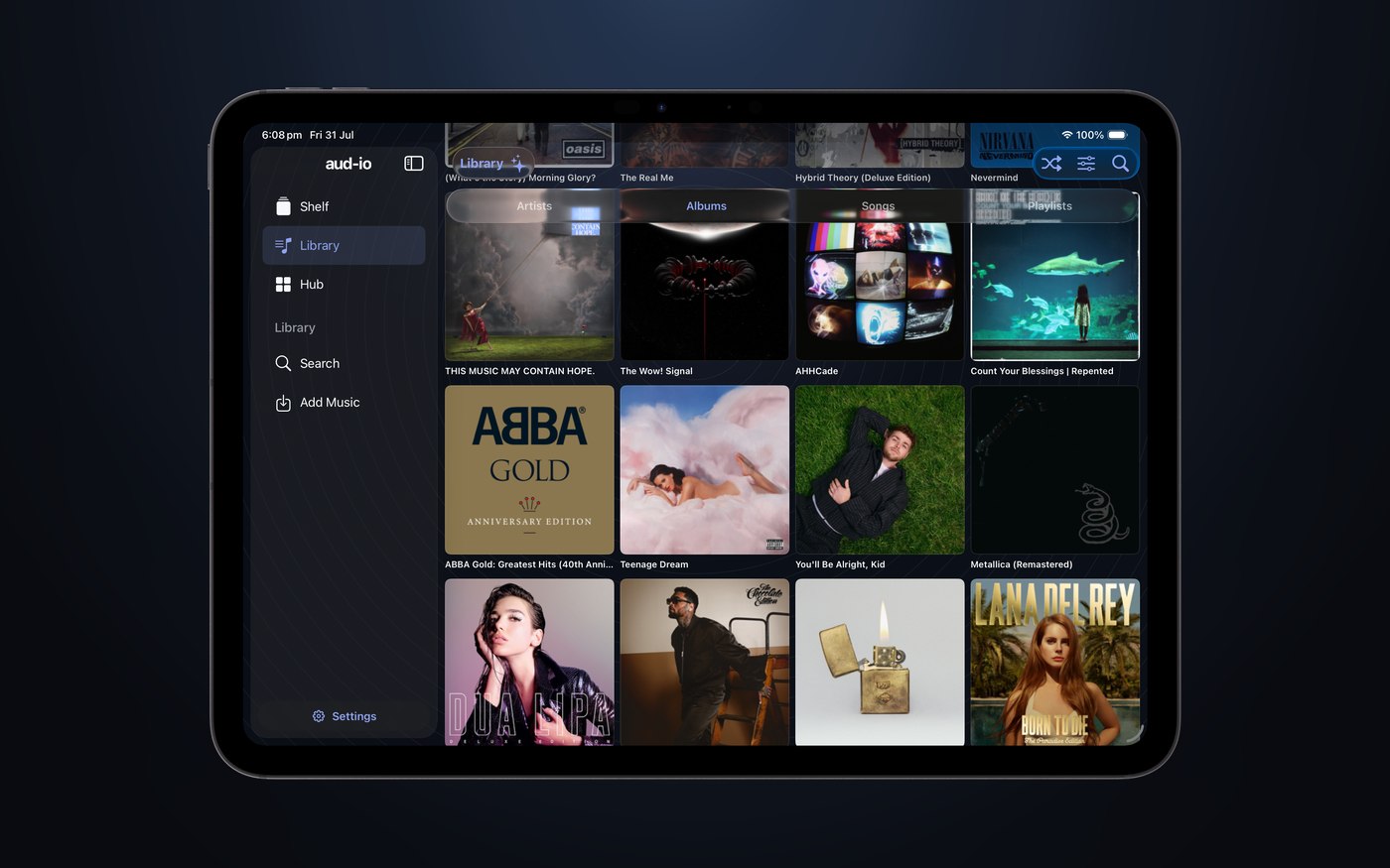 The Library in aud-io for iPad.