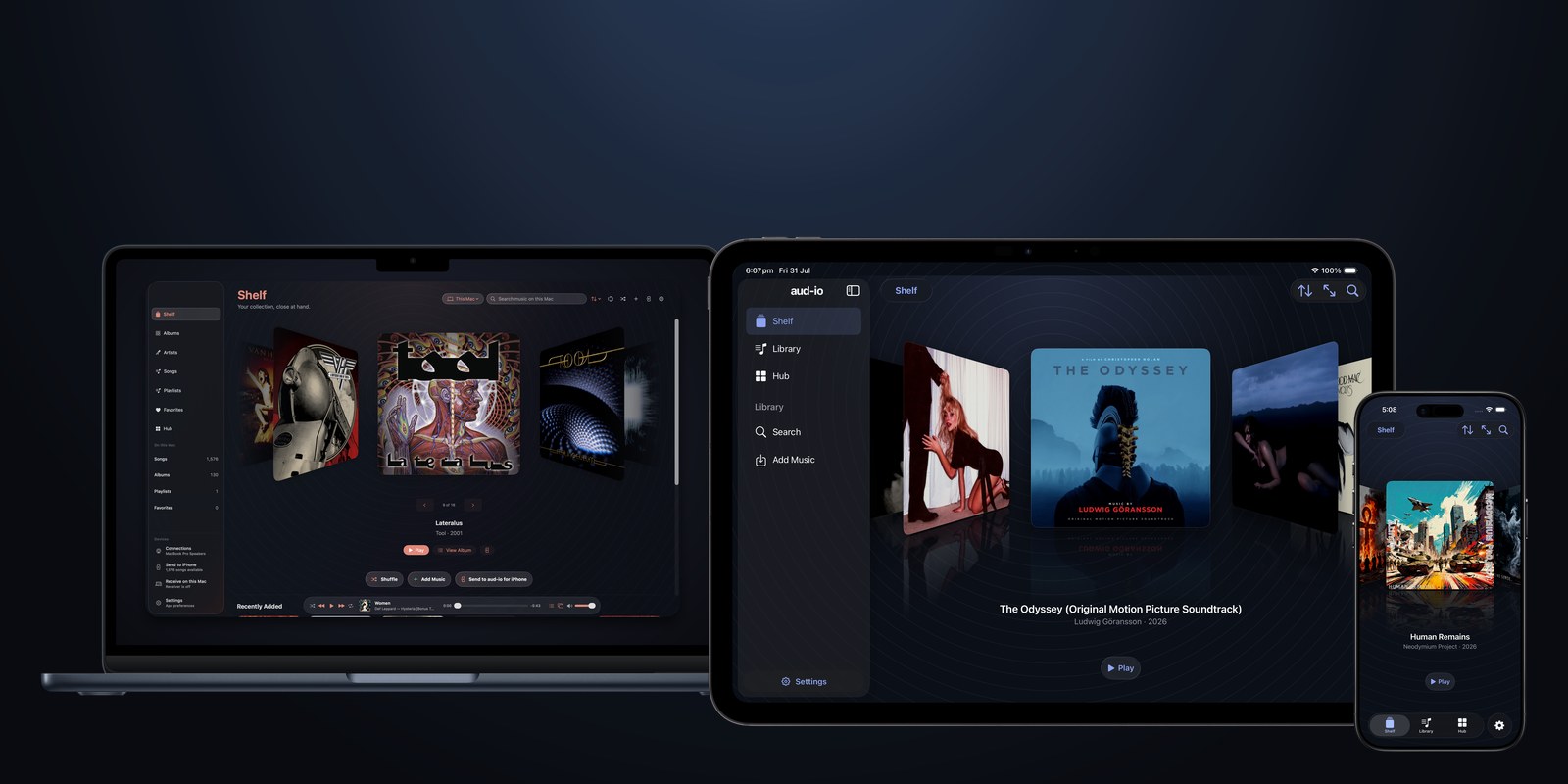 aud-io on MacBook, iPad Pro and iPhone together.