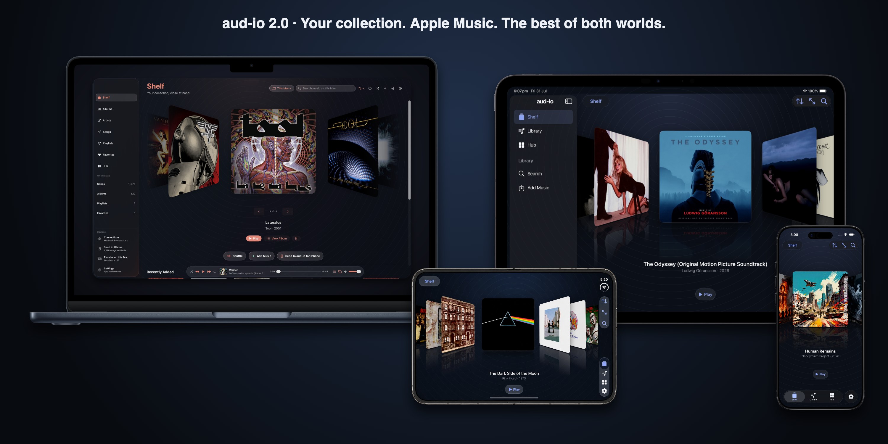 aud-io on MacBook Pro, iPad Pro, iPhone Duo and iPhone.
